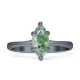 Marquise Solitaire Engagement Ring 7X14 Natural Green Moss Agate 925 Sterling Silver