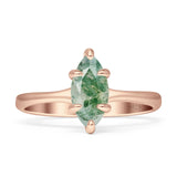 Marquise Solitaire Engagement Ring 6X12 Natural Green Moss Agate 925 Sterling Silver