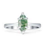 Marquise Solitaire Engagement Ring 6X12 Natural Green Moss Agate 925 Sterling Silver