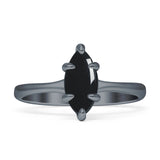 Marquise Solitaire Engagement Ring 7X14 Natural Black Onyx 925 Sterling Silver