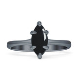 Marquise Solitaire Engagement Ring 5X10 Natural Black Onyx 925 Sterling Silver