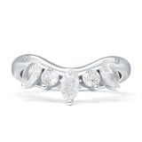 Chevron Ring Curve Crown Stacking Band Oval Cubic Zirconia 925 Sterling Silver