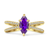 Marquise Split Shank X Ring Cubic Zirconia 925 Sterling Silver