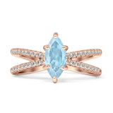 Marquise Split Shank X Ring Cubic Zirconia 925 Sterling Silver