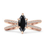 Marquise Split Shank X Ring Cubic Zirconia 925 Sterling Silver