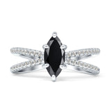 Marquise Split Shank X Ring Cubic Zirconia 925 Sterling Silver