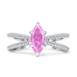 Marquise Split Shank X Ring Cubic Zirconia 925 Sterling Silver