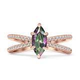 Marquise Split Shank X Ring Cubic Zirconia 925 Sterling Silver