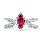 Marquise Split Shank X Ring Cubic Zirconia 925 Sterling Silver