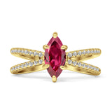 Marquise Split Shank X Ring Cubic Zirconia 925 Sterling Silver