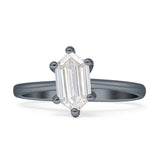6 Claw Elongated Hexagon Ring Cubic Zirconia 925 Sterling Silver