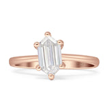 6 Claw Elongated Hexagon Ring Cubic Zirconia 925 Sterling Silver