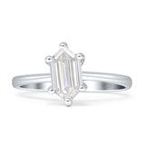 6 Claw Elongated Hexagon Ring Cubic Zirconia 925 Sterling Silver