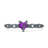Heart Shaped Milgrain Marquise Vintage Style Promise Ring Cubic Zirconia 925 Sterling Silver