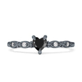 Heart Shaped Milgrain Marquise Vintage Style Promise Ring Cubic Zirconia 925 Sterling Silver