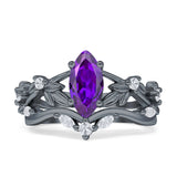 Marquise Split Shank Vintage Style Cubic Zirconia Leaf Floral Ring 925 Sterling Silver