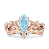 Marquise Split Shank Vintage Style Cubic Zirconia Leaf Floral Ring 925 Sterling Silver