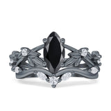 Marquise Split Shank Vintage Style Cubic Zirconia Leaf Floral Ring 925 Sterling Silver