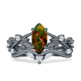 Marquise Split Shank Vintage Style Cubic Zirconia Leaf Floral Ring 925 Sterling Silver