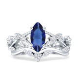 Marquise Split Shank Vintage Style Cubic Zirconia Leaf Floral Ring 925 Sterling Silver
