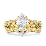 Marquise Split Shank Vintage Style Cubic Zirconia Leaf Floral Ring 925 Sterling Silver
