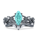 Marquise Split Shank Vintage Style Cubic Zirconia Leaf Floral Ring 925 Sterling Silver