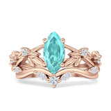 Marquise Split Shank Vintage Style Cubic Zirconia Leaf Floral Ring 925 Sterling Silver