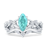 Marquise Split Shank Vintage Style Cubic Zirconia Leaf Floral Ring 925 Sterling Silver