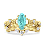 Marquise Split Shank Vintage Style Cubic Zirconia Leaf Floral Ring 925 Sterling Silver