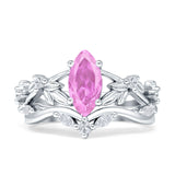 Marquise Split Shank Vintage Style Cubic Zirconia Leaf Floral Ring 925 Sterling Silver