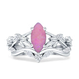 Marquise Split Shank Vintage Style Cubic Zirconia Leaf Floral Ring 925 Sterling Silver