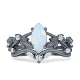 Marquise Split Shank Vintage Style Cubic Zirconia Leaf Floral Ring 925 Sterling Silver
