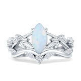 Marquise Split Shank Vintage Style Cubic Zirconia Leaf Floral Ring 925 Sterling Silver