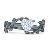 Heart Leaf Art Deco Promise Ring Cubic Zirconia 925 Sterling Silver
