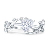 Heart Leaf Art Deco Promise Ring Cubic Zirconia 925 Sterling Silver