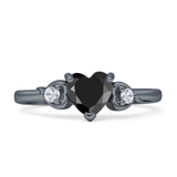 Three Stone Heart Promise Ring Cubic Zirconia 925 Sterling Silver