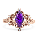 Vintage Style Engagement Ring Marquise Cubic Zirconia 925 Sterling Silver