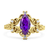 Vintage Style Engagement Ring Marquise Cubic Zirconia 925 Sterling Silver