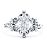 Vintage Style Engagement Ring Marquise Cubic Zirconia 925 Sterling Silver