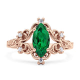 Vintage Style Engagement Ring Marquise Cubic Zirconia 925 Sterling Silver