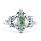Vintage Style Engagement Ring Marquise Natural Green Moss Agate 925 Sterling Silver