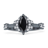 Marquise Halo Beaded Ring Cubic Zirconia 925 Sterling Silver