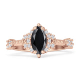 Marquise Halo Beaded Ring Cubic Zirconia 925 Sterling Silver