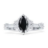Marquise Halo Beaded Ring Cubic Zirconia 925 Sterling Silver
