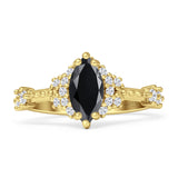 Marquise Halo Beaded Ring Cubic Zirconia 925 Sterling Silver