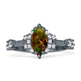 Marquise Halo Beaded Ring Cubic Zirconia 925 Sterling Silver