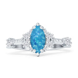Marquise Halo Beaded Ring Cubic Zirconia 925 Sterling Silver