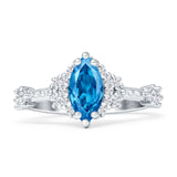 Marquise Halo Beaded Ring Cubic Zirconia 925 Sterling Silver