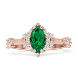 Marquise Halo Beaded Ring Cubic Zirconia 925 Sterling Silver