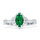 Marquise Halo Beaded Ring Cubic Zirconia 925 Sterling Silver